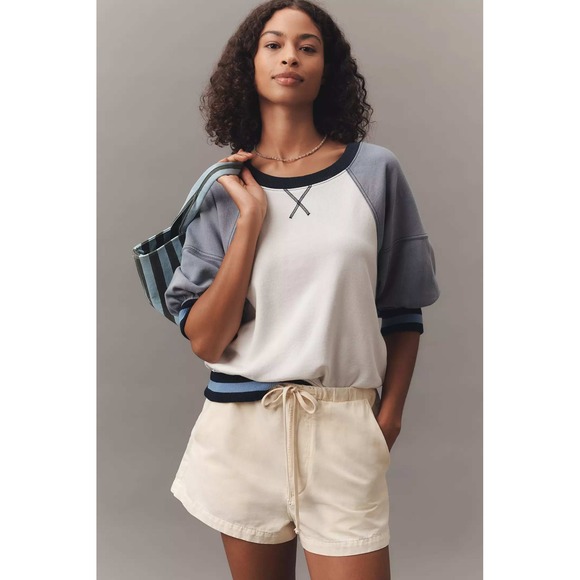 Pilcro Tops - Pilcro Sweatshirt Womens Medium White Gray Raglan Sleeve Ribbed Trim
